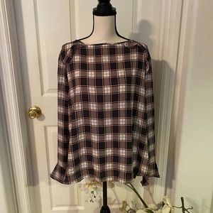 LOFT Pink & Black Checked Shirt Ruffle Detail XL